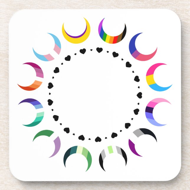 Crescent Pride Moons & Herz Ring Getränkeuntersetzer (Vorderseite)