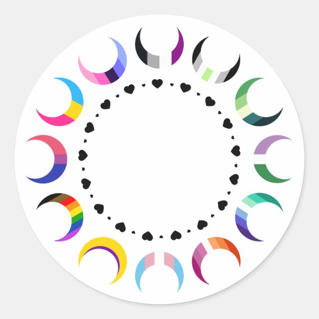 Crescent Pride Moons & Herz Ring Runder Aufkleber (Vorderseite)