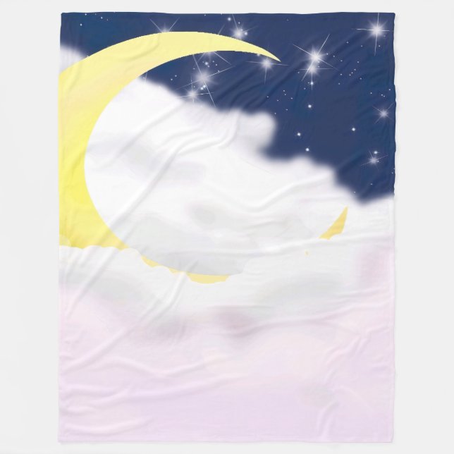 Cresent Moon in Soft Clouds Fleece Blanket (Vorderseite)