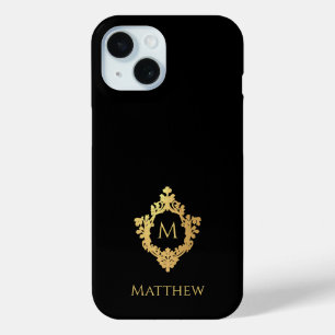Crest Black Faux Goldfolie Elegantes Monogramm & N Case-Mate iPhone Hülle