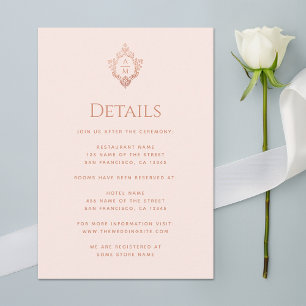 Crest Details Rosa Hochzeits-Monogramm Roségold Begleitkarte