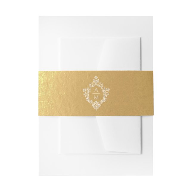 Crest Faux Gold Foil Ivory Wedding Monogram  Einladungsbanderole (Vorderseite Beispiel)