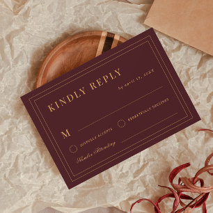 Crest Monogram Burgunder Gold Vintage Hochzeit RSVP Karte