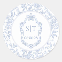 Crest Monogram Dusty Blue Floral Wedding Runder Aufkleber