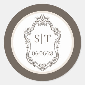 Crest Monogram Mocha- und Creme-Hochzeit Runder Aufkleber