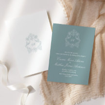 Crest Monogram Staubblau Elegante Hochzeit