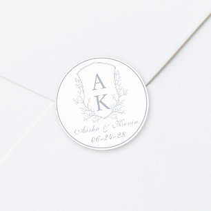 Crest Monogram Staubblau Hochzeit Runder Aufkleber