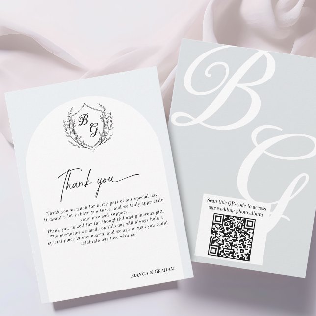 Crest Monogram wedding QR-code photo album  Dankeskarte (Von Creator hochgeladen)