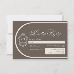 Crest-Monogramm Mocha- und Creme-Hochzeit RSVP Karte