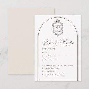 Crest-Monogramm Mocha- und Creme-Hochzeits-Antwort RSVP Karte