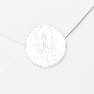 Crest Monogramm Rosa Hochzeit Runder Aufkleber