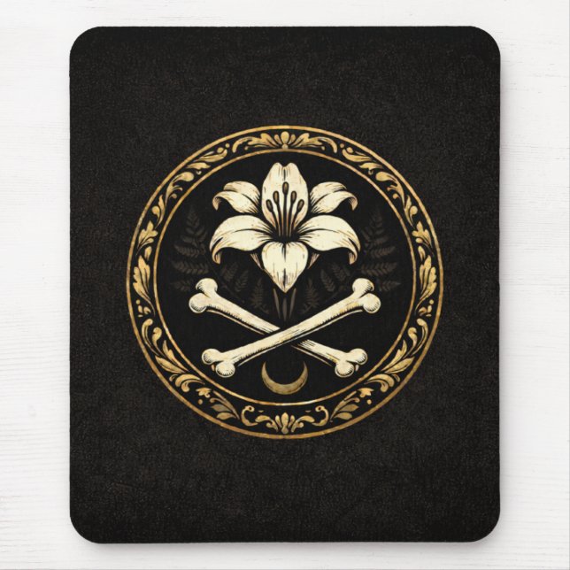 Crest Mouse Pad | Dark Academia Lily & Bones Mousepad (Vorne)