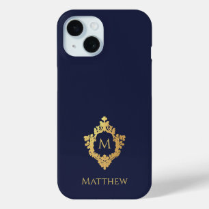 Crest Navy Blau Gold Monogramm Name Vintage  Case-Mate iPhone Hülle