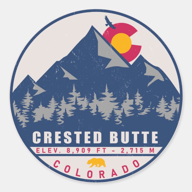 Crested Butte Colorado Retro Souvenirs Runder Aufkleber (Vorderseite)