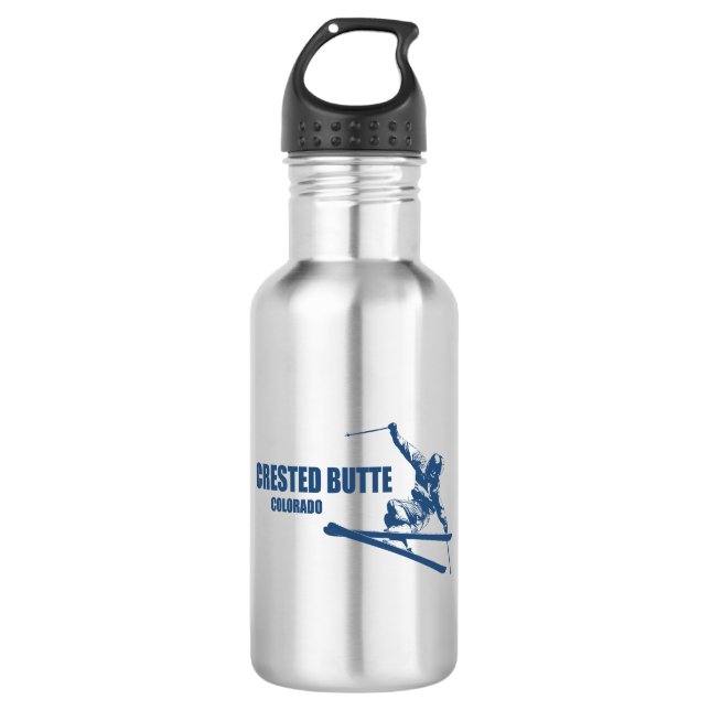 Crested Butte Colorado Skier Edelstahlflasche (Vorderseite)