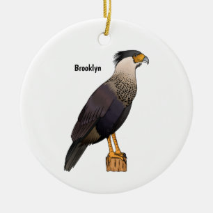 Crested caracara bird cartoon illustration  keramik ornament