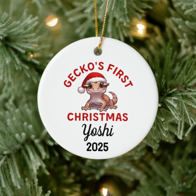 Crested Gecko First Christmas 2025 Keramik Ornament (Baum)