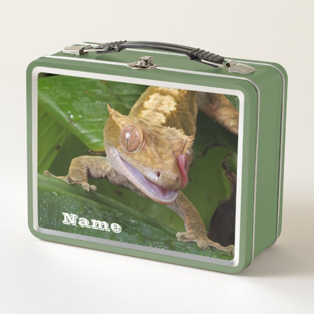 Crested Gecko Metall Brotdose (Vorderseite)