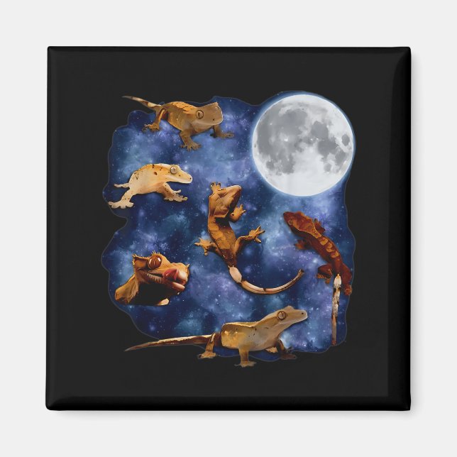 Crested Gecko Moon Retro Reptile Mom Dad Breeder L Magnet (Vorne)