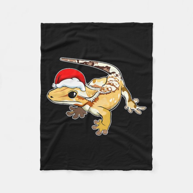 Crested Gecko Santa Hat Christmas Pajama Lizard Re Fleecedecke (Vorderseite)