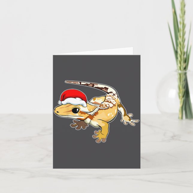 Crested Gecko Santa Hat Christmas Pajama Lizard Re Karte (Vorderseite)