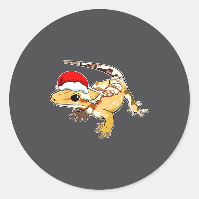 Crested Gecko Santa Hat Christmas Pajama Lizard Re Runder Aufkleber (Vorderseite)