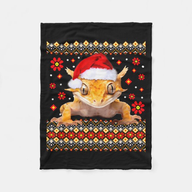 Crested Gecko Ugly Christmas Sweater  Fleecedecke (Vorderseite)