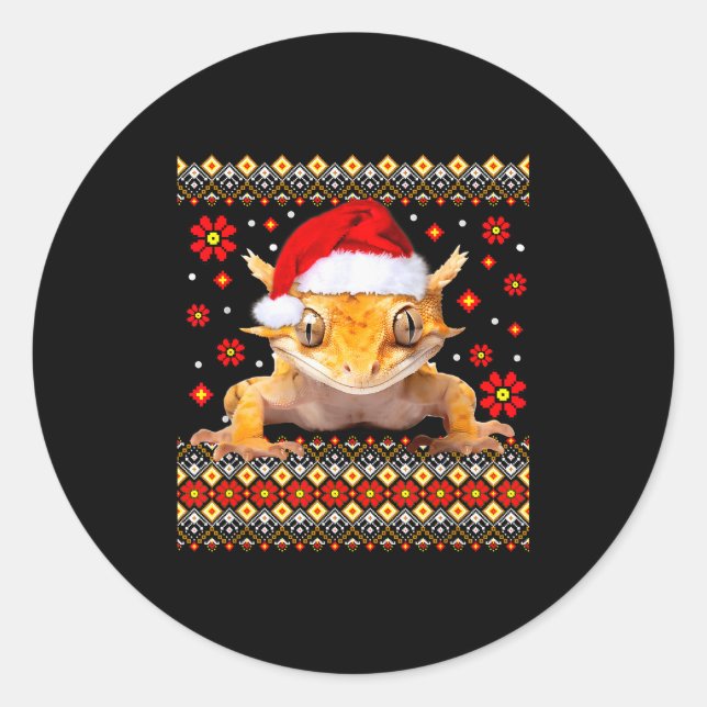 Crested Gecko Ugly Christmas Sweater  Runder Aufkleber (Vorderseite)