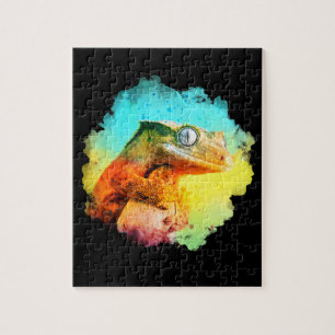 Crested Gecko Watercolor Rainbow Jigsaw Puzzle