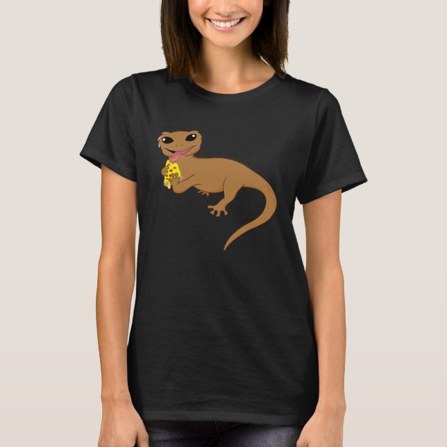 Crested Geckos Cute Reptile Eating Pizza Lizard T-Shirt (Vorderseite)