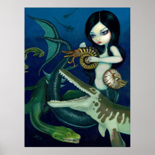 Cretacous Mermaid Dinosaurier Fantasy Art Print Poster