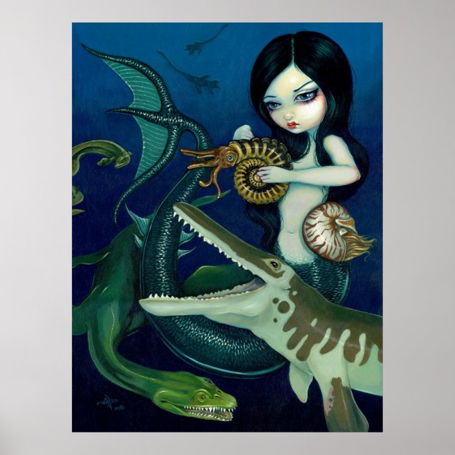Cretacous Mermaid Dinosaurier Fantasy Art Print Poster (Vorne)