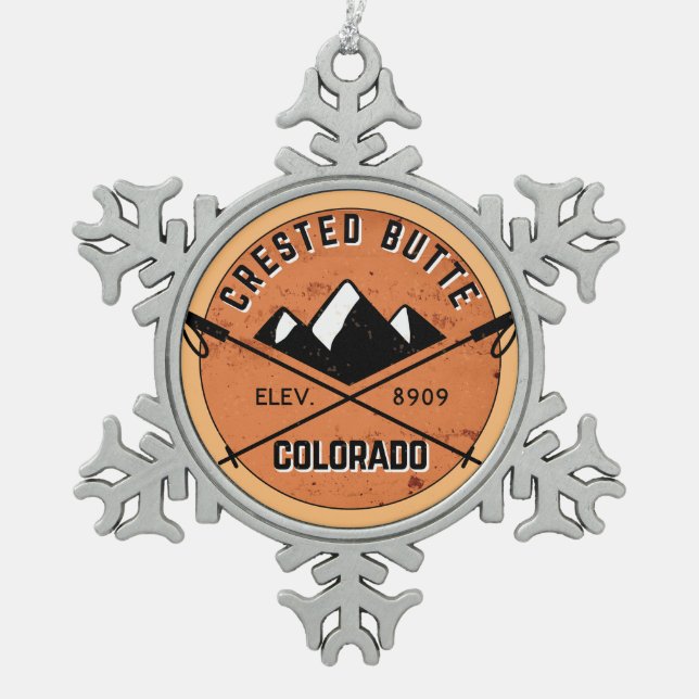 Crete Butte Colorado Skigebiete Ski Schneeflocken Zinn-Ornament (Vorderseite)