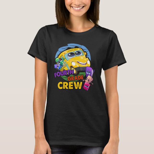 Crew 4. Klasse Kinderlehrer Schulbus Crayon 4th G T-Shirt (Vorderseite)