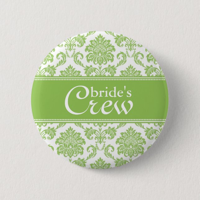 Crew der Apple Green Damask Bride Button (Vorderseite)