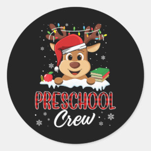 Crew der Vorschule Funny Reindeer Lehrerin Chri Runder Aufkleber