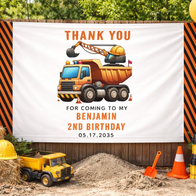 Crew Dump Truck 2. Geburtstag Banner (Construction Crew Dump Truck Boy 2nd Birthday banner)