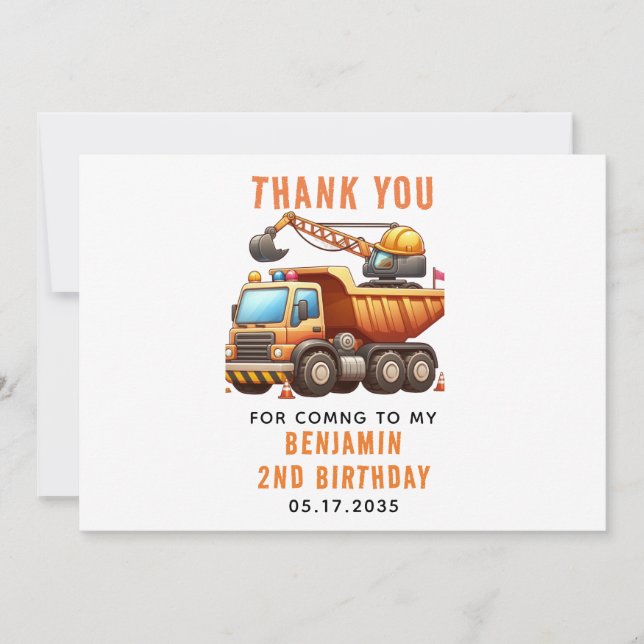 Crew Dump Truck 2. Geburtstag Dankeskarte (Vorderseite)
