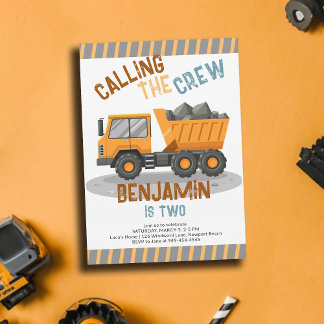 Crew Dump Truck Boy 2. Geburtstag Einladung