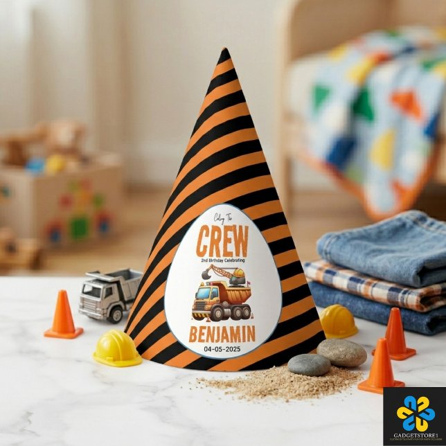 Crew Dump Truck Boy 2. Geburtstag Partyhütchen (Construction Crew Dump Truck Boy 2nd Birthday Party Hat
)