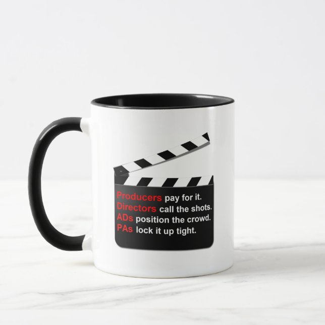 Crew für Film Pause und CLAP für neue Filmidee Tasse (Links)