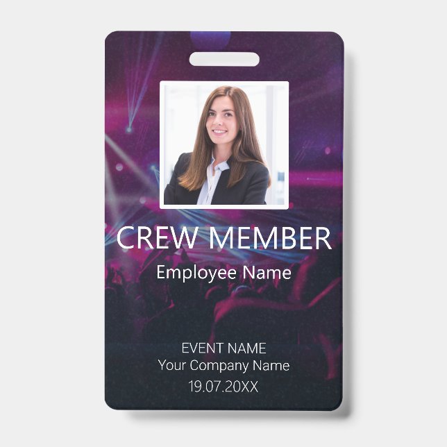 Crew Member QR-Code Lila Abzeichen für Ereignisse Ausweis (Vorderseite)