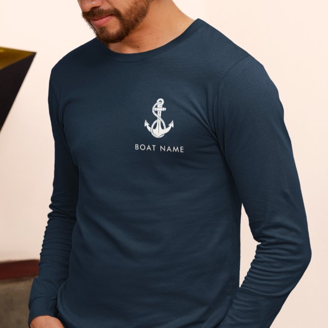 Crew Nautic Navy Blue Anchor Boat Name Custom T-Shirt (Nautical Navy Blue Anchor Boat Name Crew Custom Long Sleeves Navy Blue T-Shirt)