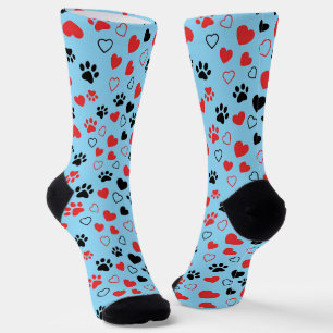 Crew Roter und schwarzer Pfotenabdruck und Herz Mu Socken