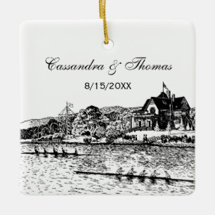 Crew-Rowers-Rennen mit Boathouse Black Keramikornament
