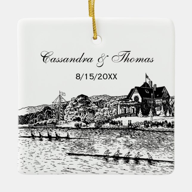 Crew-Rowers-Rennen mit Boathouse Black Keramikornament (Vorderseite)