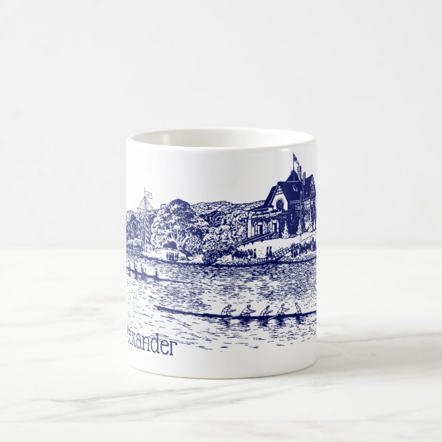 Crew Rowers Rennen mit Boathouse Blue Kaffeetasse (Mittel)