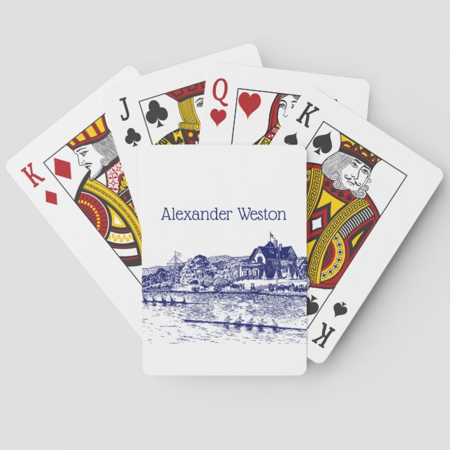 Crew Rowers Rennen mit Boathouse Blue Spielkarten (Rückseite)