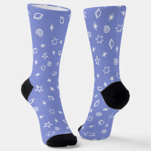 Crew Socken Blau Space Doodle Sterne Planeten