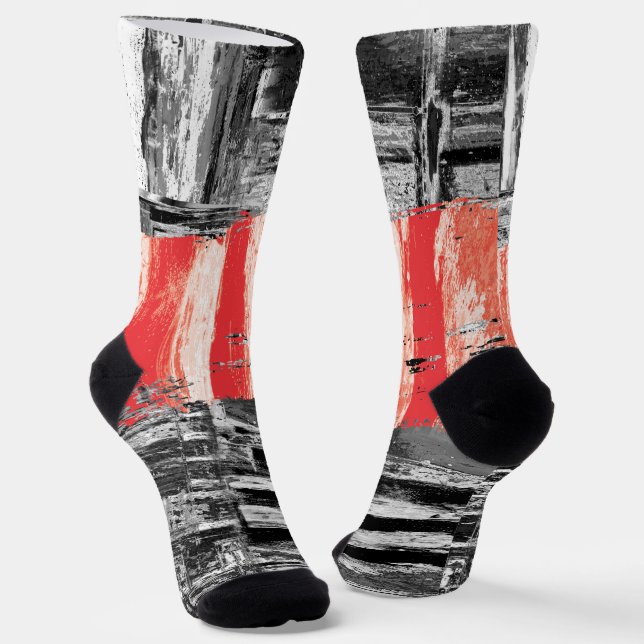Crew Socks – Rotes Pulsierendes abstraktes Design Socken (Gewinkelt)